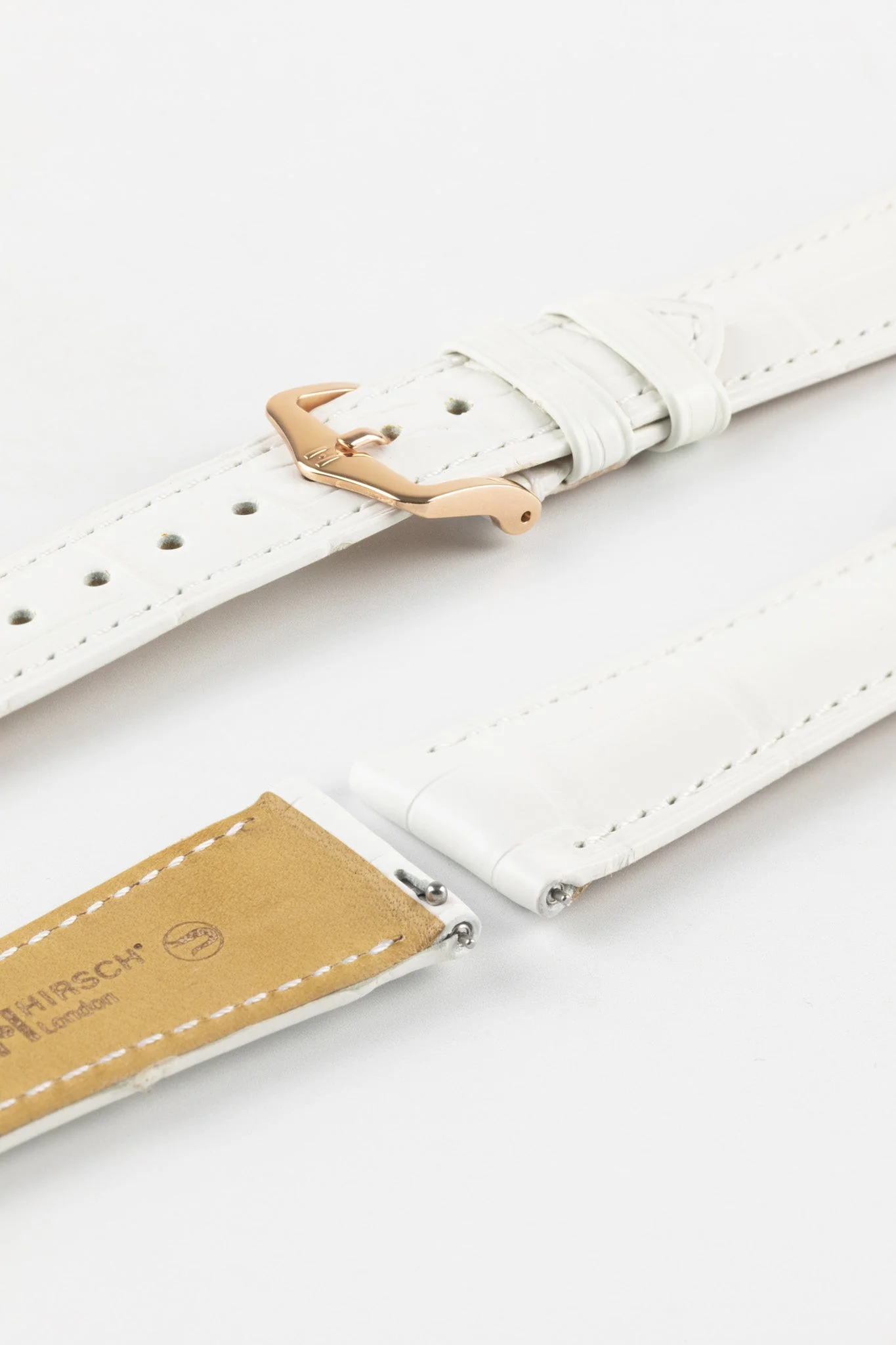 Hirsch LONDON Matt Alligator Leather Watch Strap in WHITE - Image 8