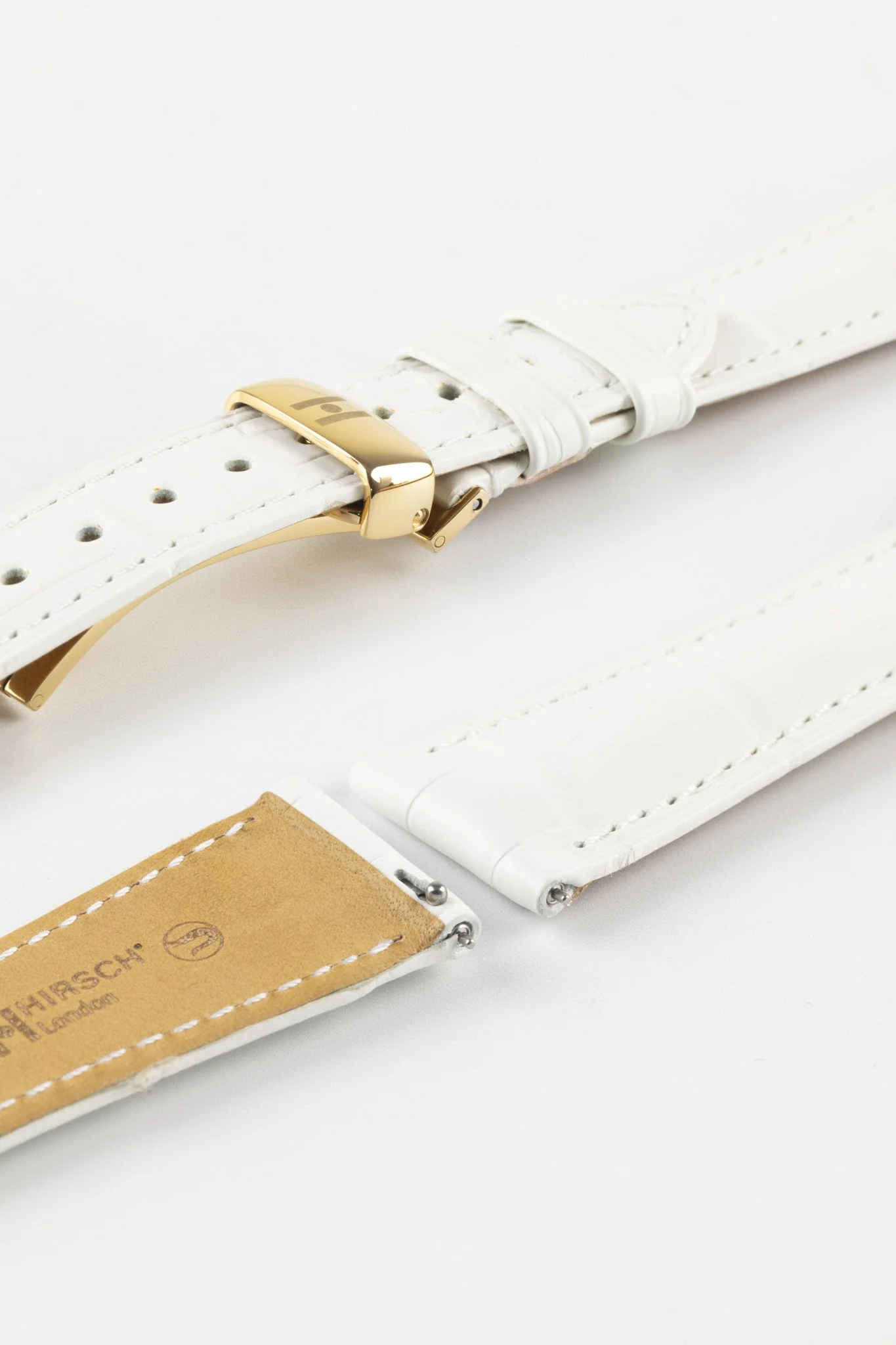 Hirsch LONDON Matt Alligator Leather Watch Strap in WHITE - Image 9