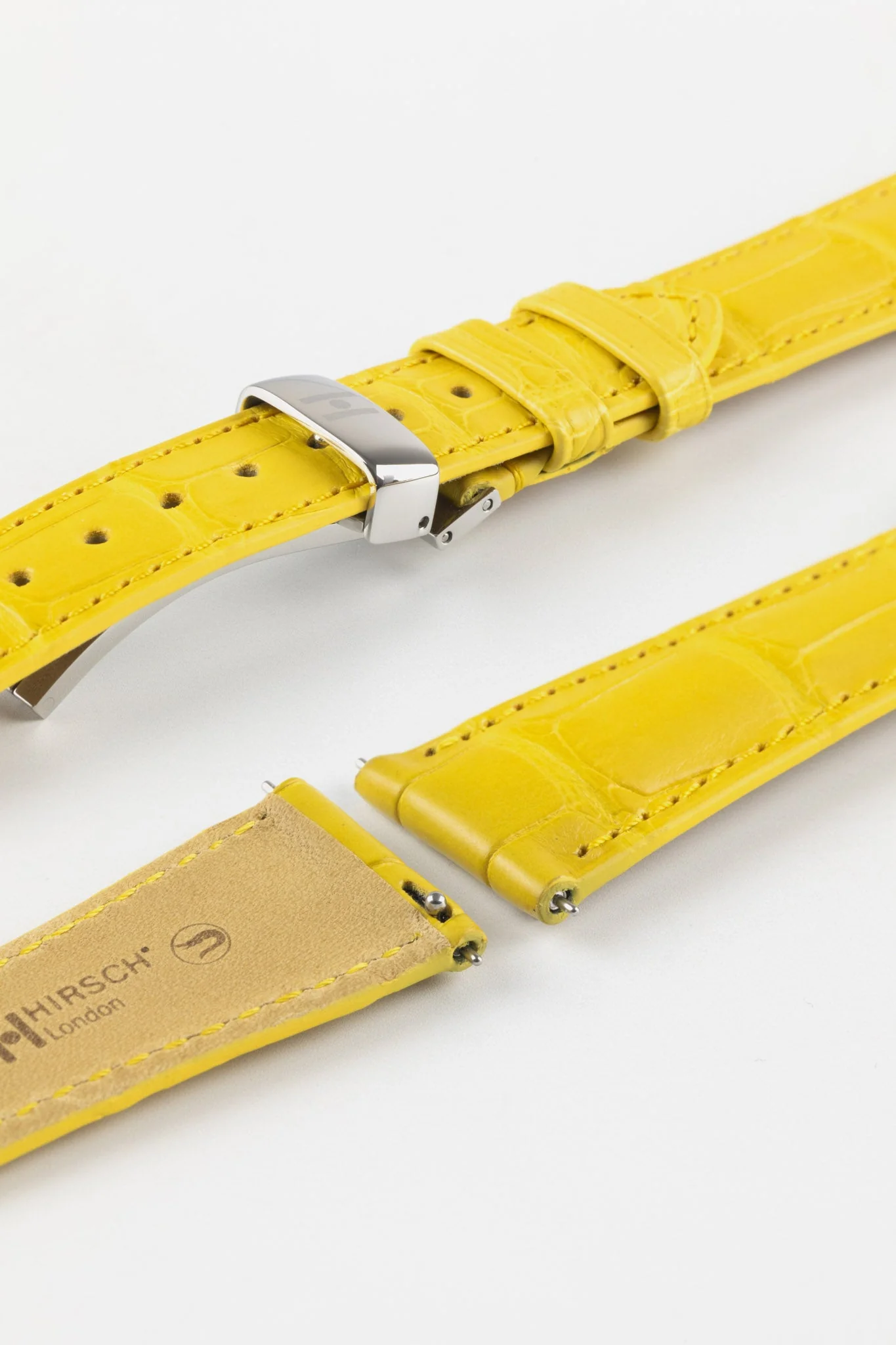 Hirsch LONDON Matt Alligator Leather Watch Strap in YELLOW - Image 10