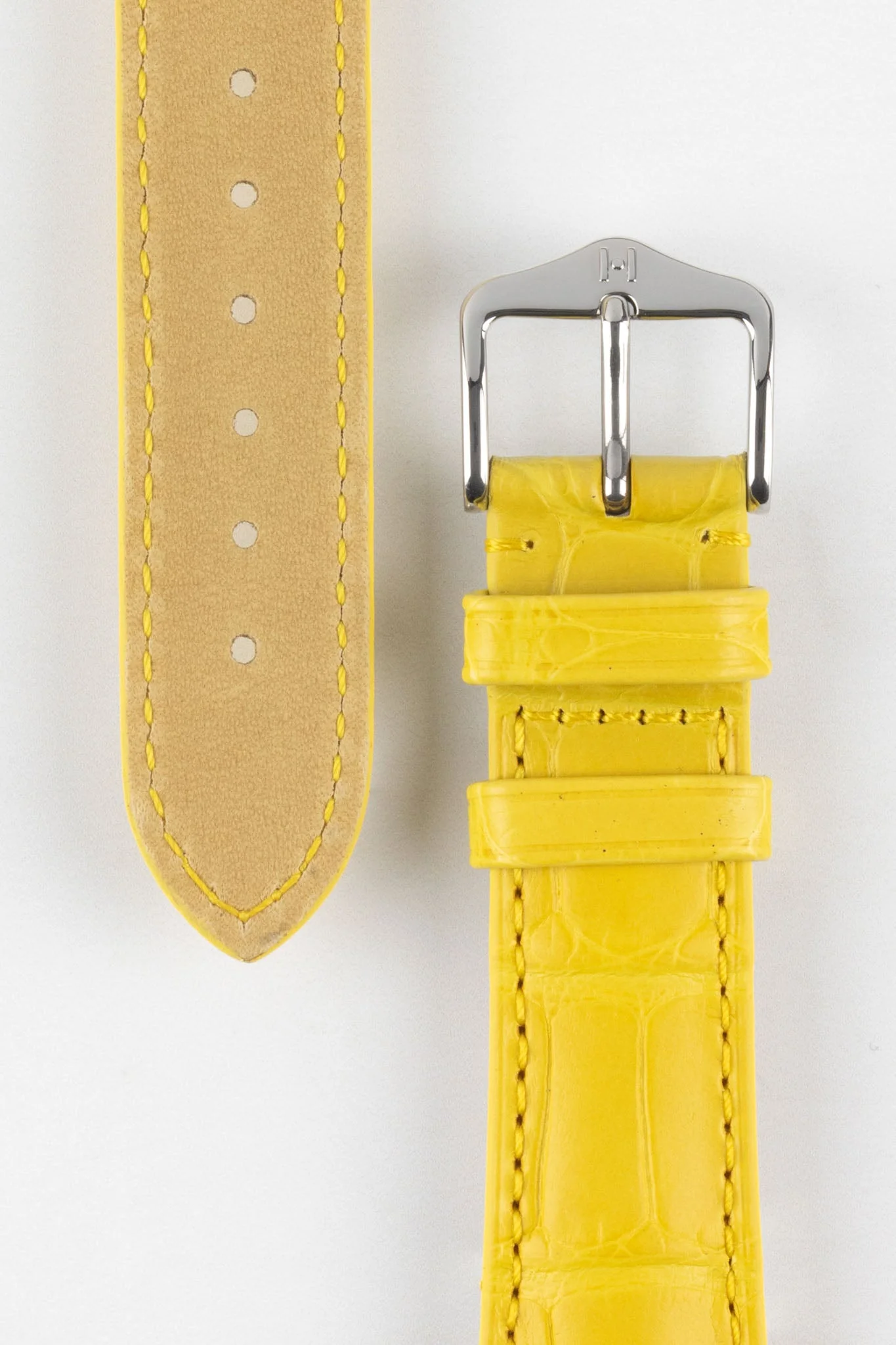 Hirsch LONDON Matt Alligator Leather Watch Strap in YELLOW - Image 3