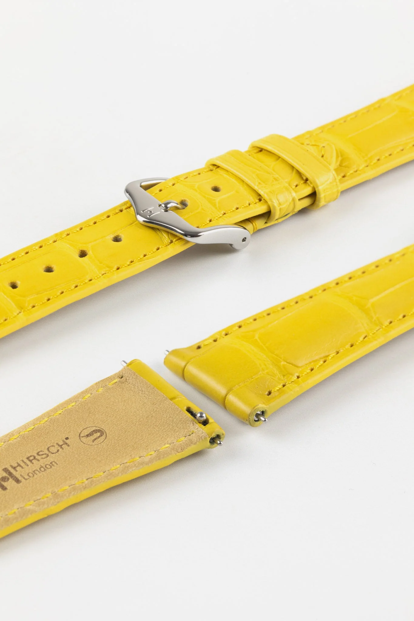 Hirsch LONDON Matt Alligator Leather Watch Strap in YELLOW - Image 7