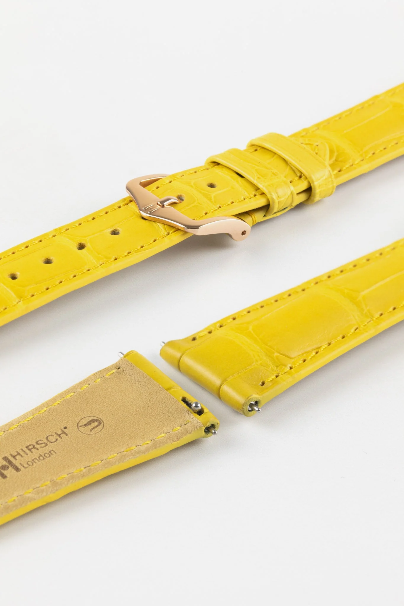 Hirsch LONDON Matt Alligator Leather Watch Strap in YELLOW - Image 8