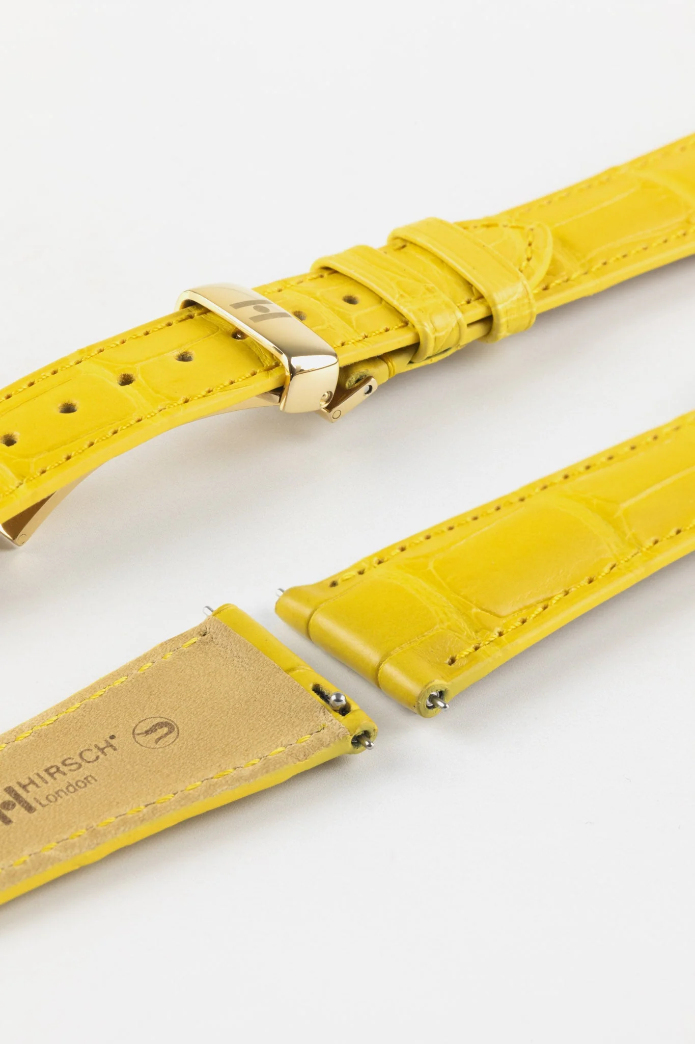 Hirsch LONDON Matt Alligator Leather Watch Strap in YELLOW - Image 9
