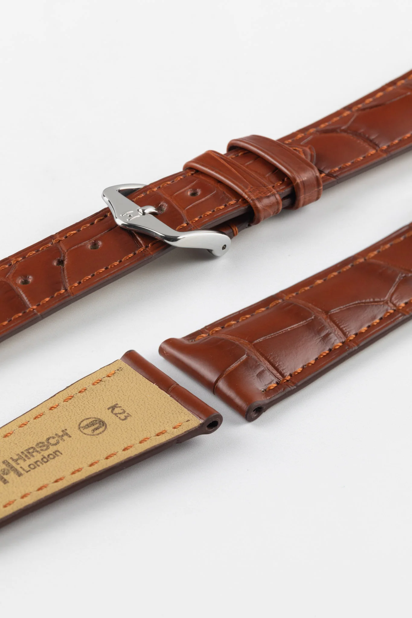 Hirsch LONDON NQR Matt Alligator Leather Watch Strap in GOLD BROWN - Image 10