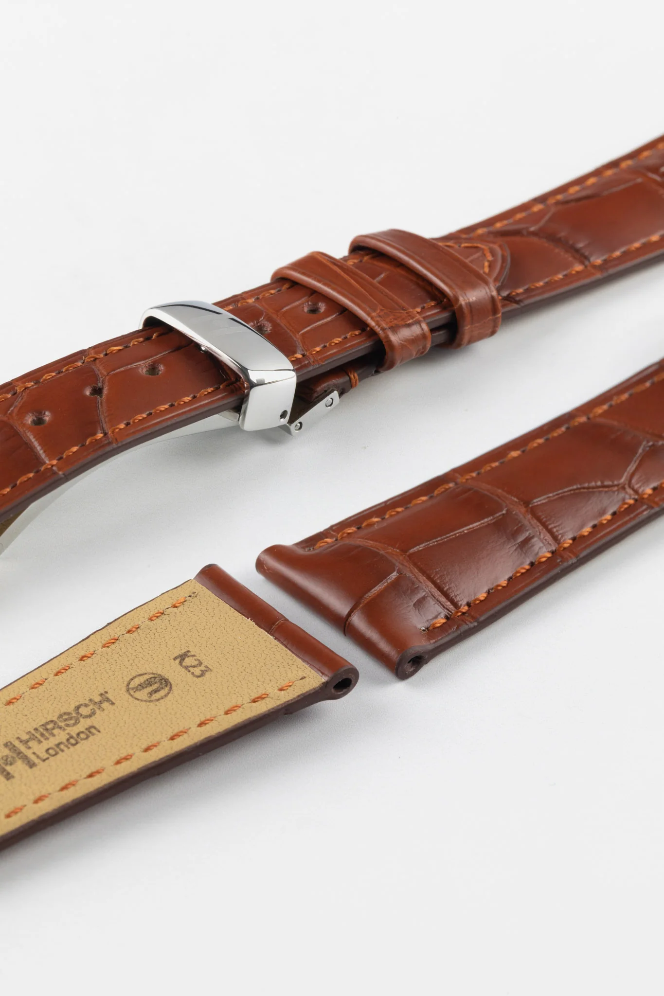 Hirsch LONDON NQR Matt Alligator Leather Watch Strap in GOLD BROWN - Image 11