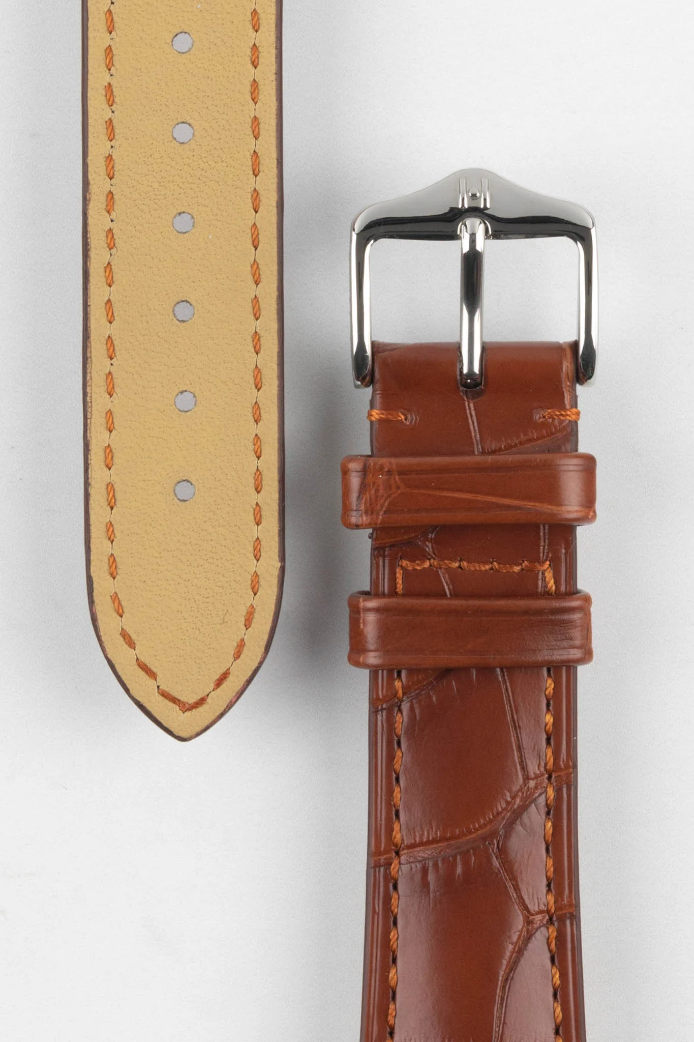 Hirsch LONDON NQR Matt Alligator Leather Watch Strap in GOLD BROWN - Image 3