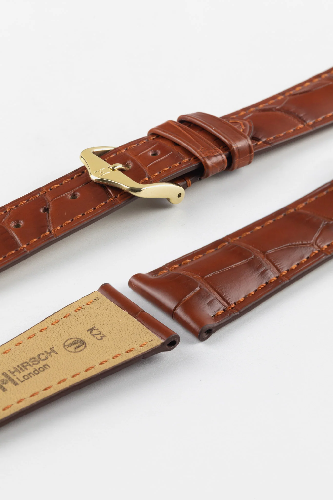 Hirsch LONDON NQR Matt Alligator Leather Watch Strap in GOLD BROWN - Image 7