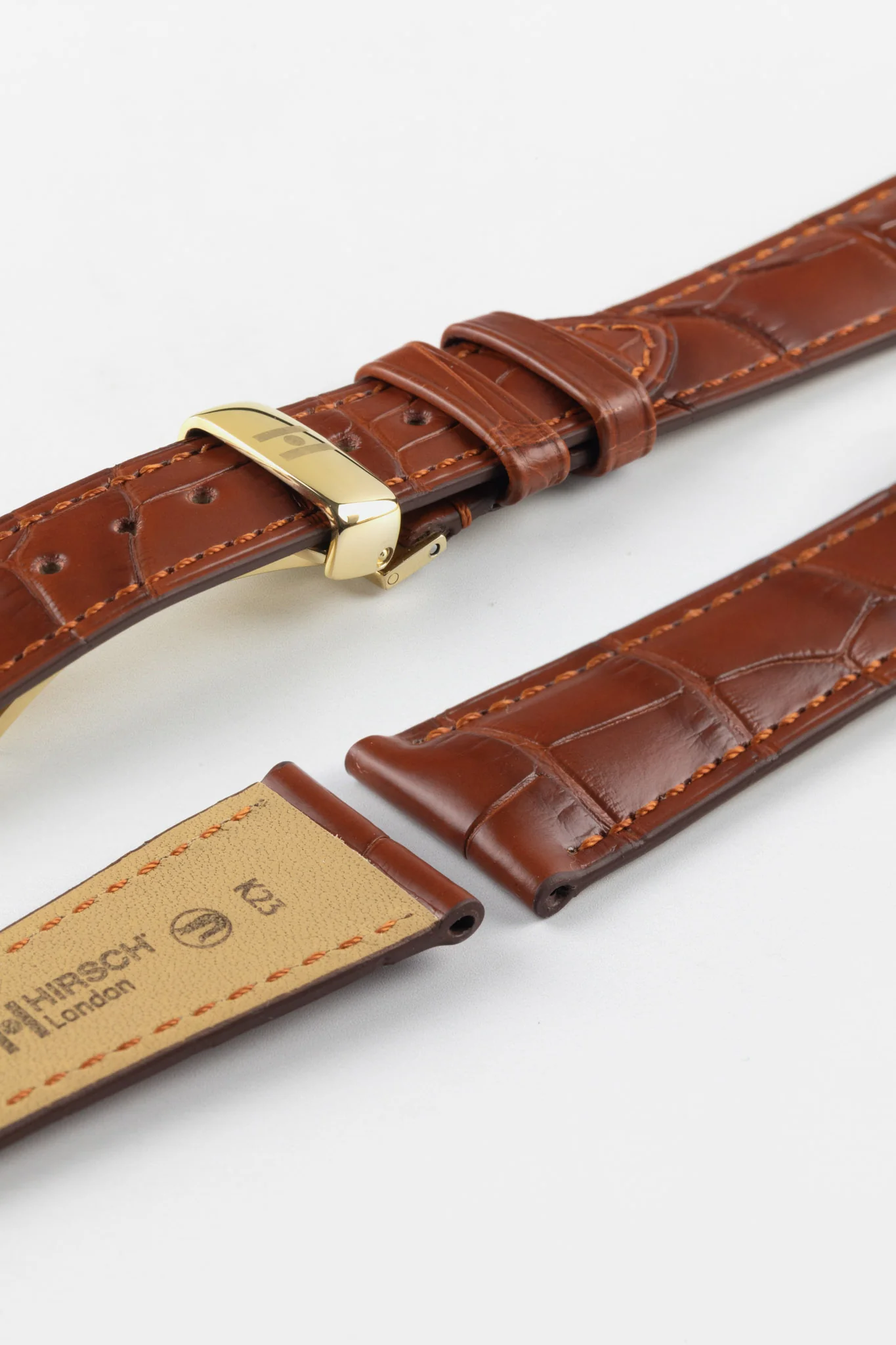 Hirsch LONDON NQR Matt Alligator Leather Watch Strap in GOLD BROWN - Image 8