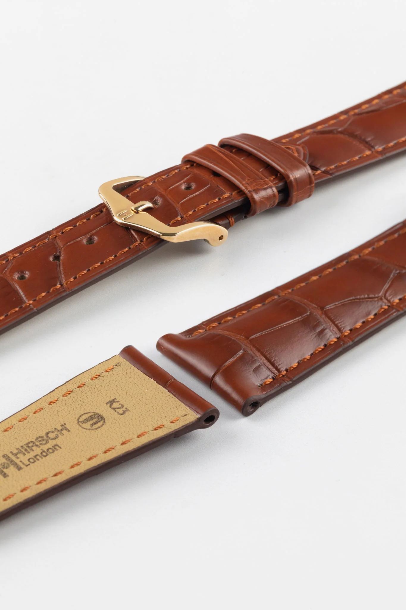 Hirsch LONDON NQR Matt Alligator Leather Watch Strap in GOLD BROWN - Image 9
