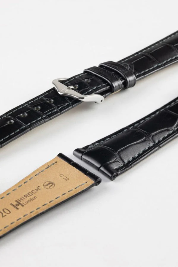 Hirsch LONDON NQR Matt Alligator Leather Watch Strap in BLACK - Image 4