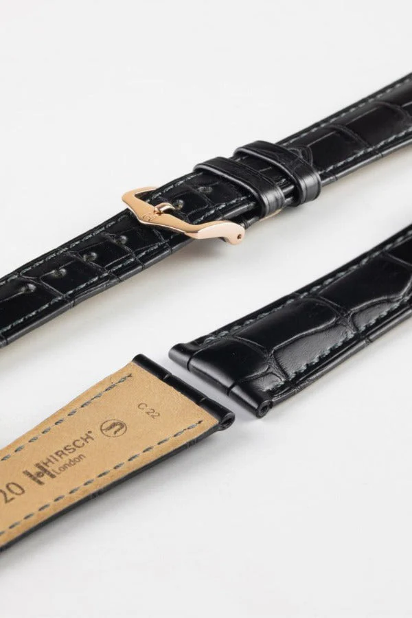Hirsch LONDON NQR Matt Alligator Leather Watch Strap in BLACK - Image 6