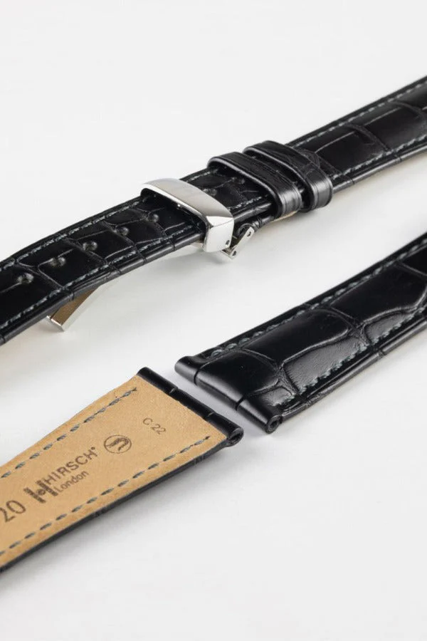 Hirsch LONDON NQR Matt Alligator Leather Watch Strap in BLACK - Image 7