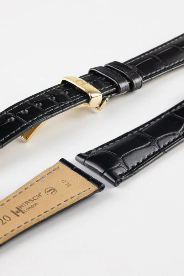 Hirsch LONDON NQR Matt Alligator Leather Watch Strap in BLACK - Image 8