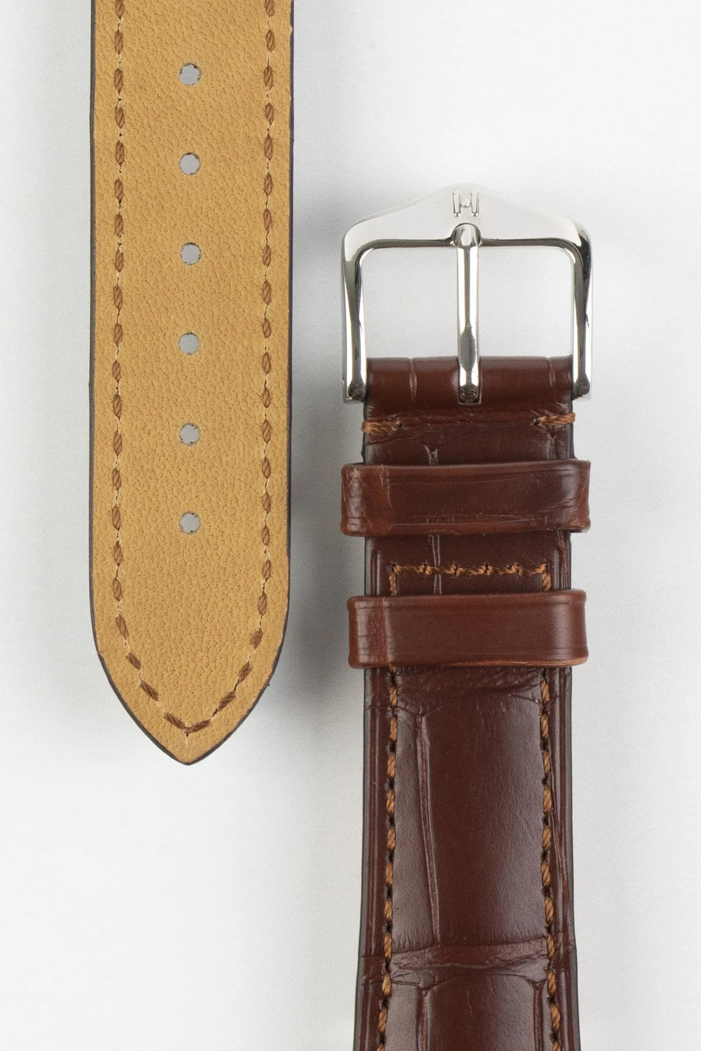 Hirsch LONDON NQR Matt Alligator Leather Watch Strap in BROWN - Image 2
