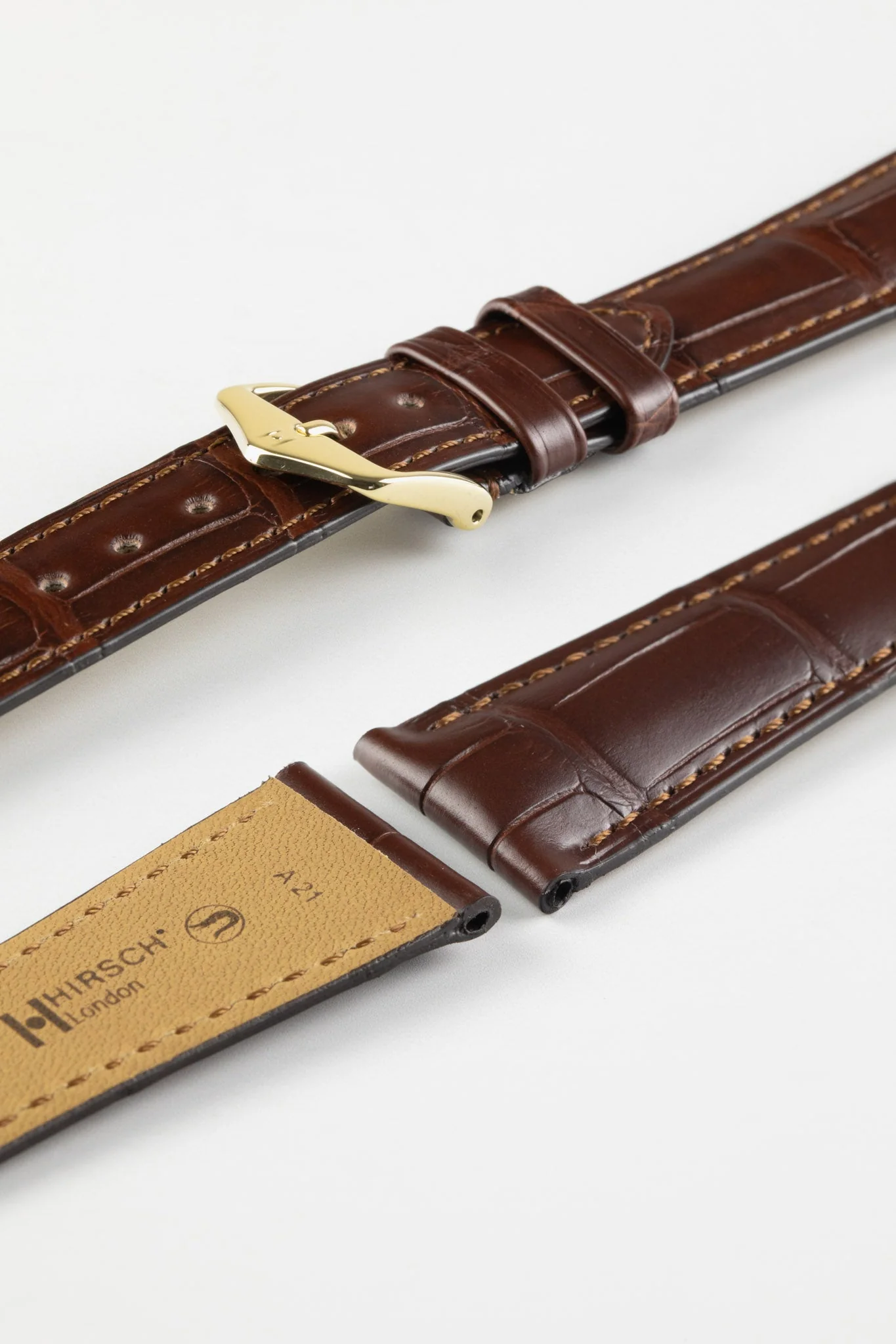 Hirsch LONDON NQR Matt Alligator Leather Watch Strap in BROWN - Image 4