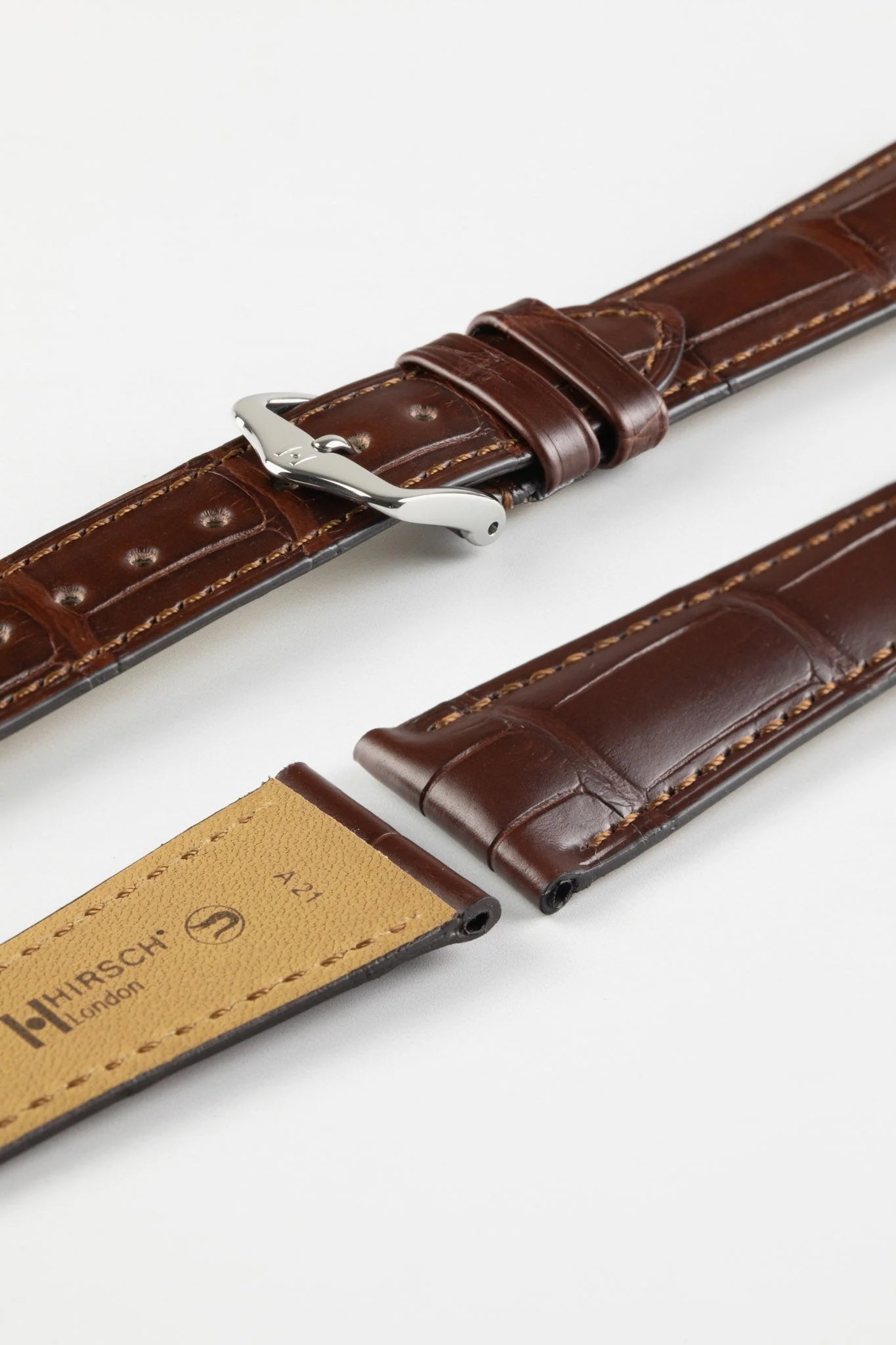 Hirsch LONDON NQR Matt Alligator Leather Watch Strap in BROWN - Image 5