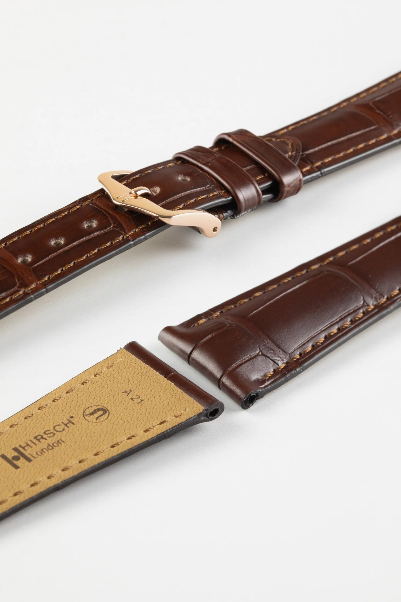 Hirsch LONDON NQR Matt Alligator Leather Watch Strap in BROWN - Image 6