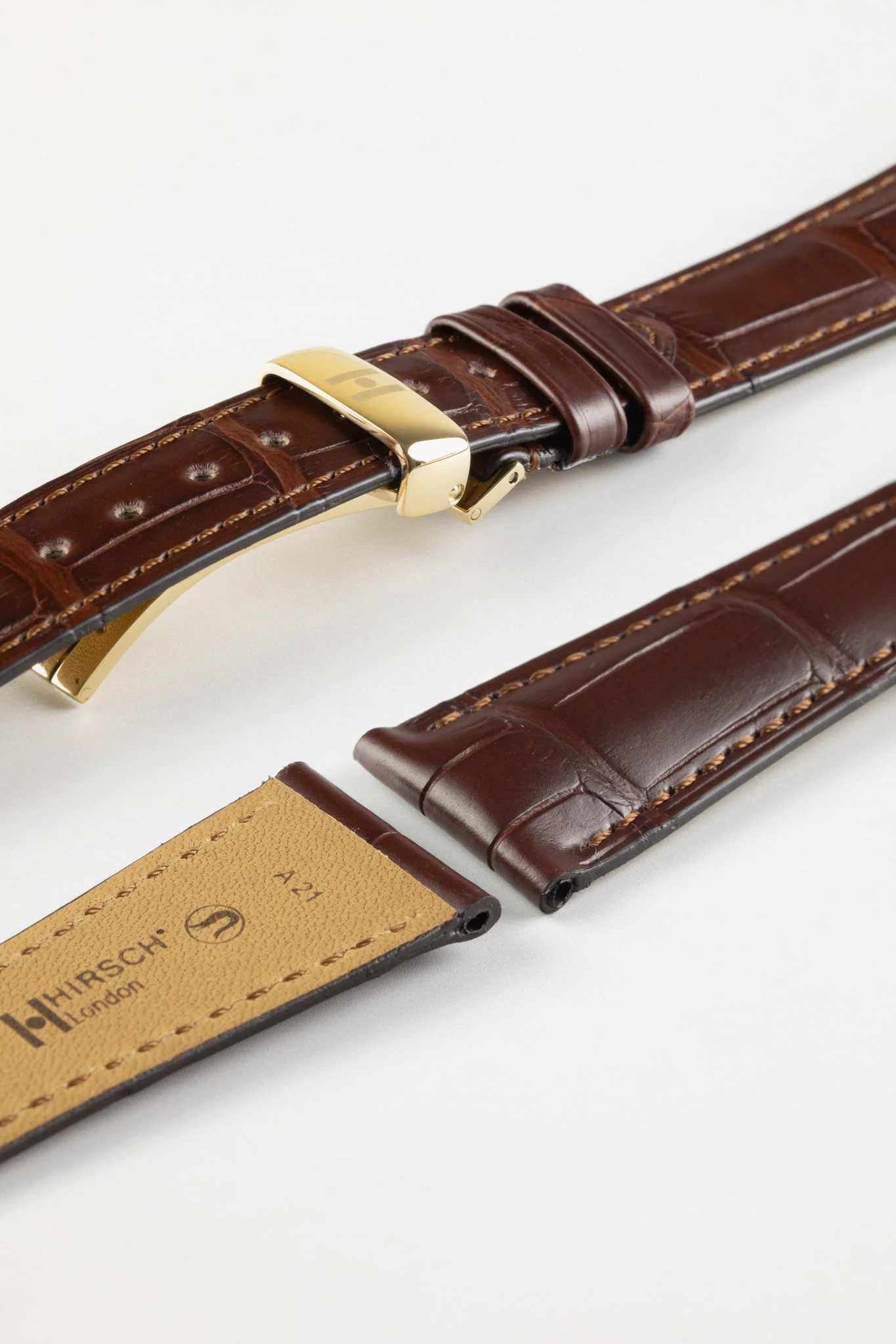 Hirsch LONDON NQR Matt Alligator Leather Watch Strap in BROWN - Image 7