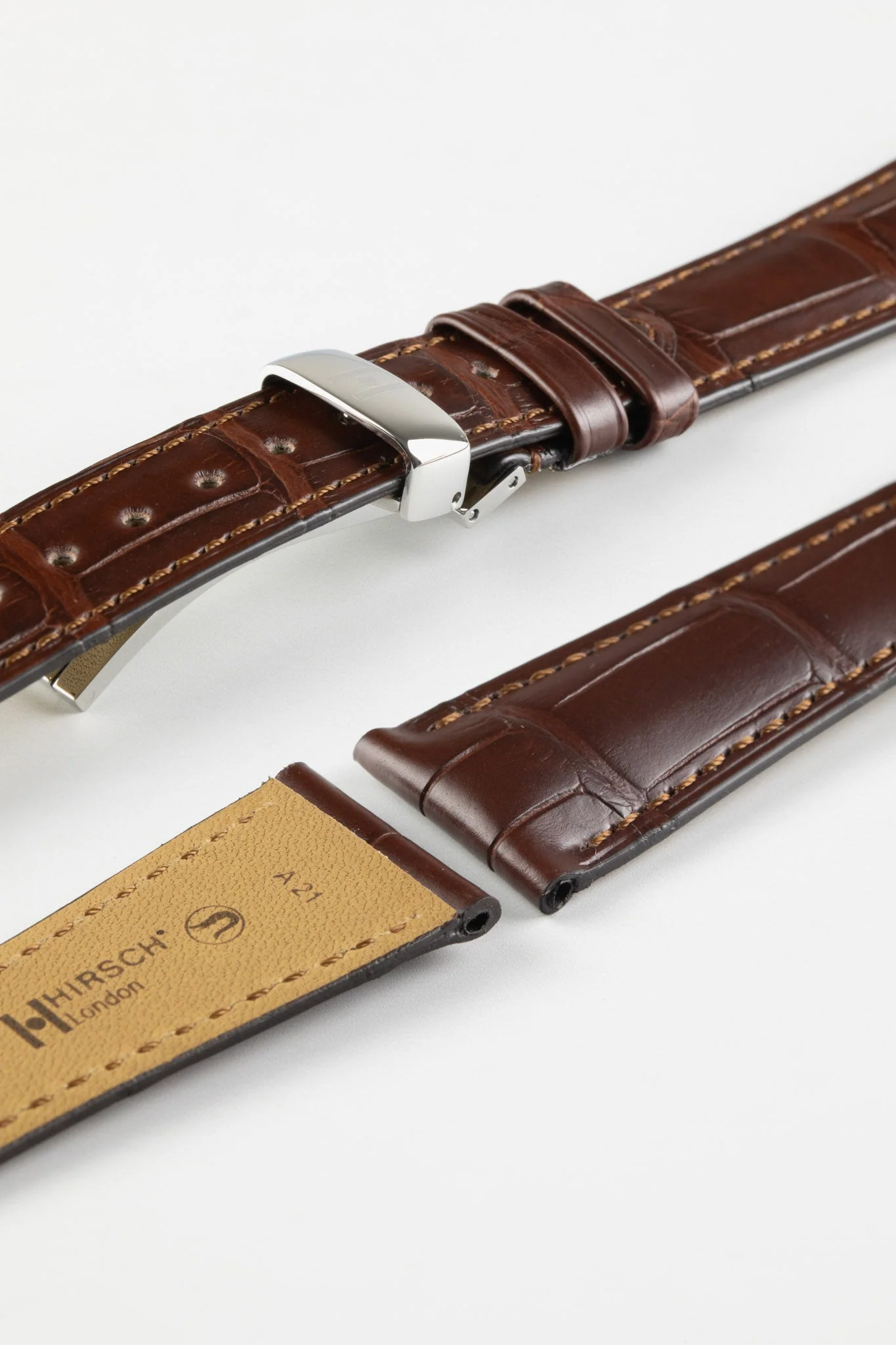 Hirsch LONDON NQR Matt Alligator Leather Watch Strap in BROWN - Image 8