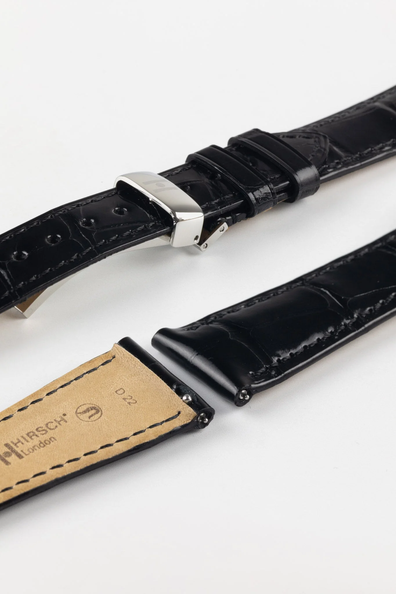 Hirsch LONDON Shiny Alligator Leather Watch Strap in BLACK - Image 10
