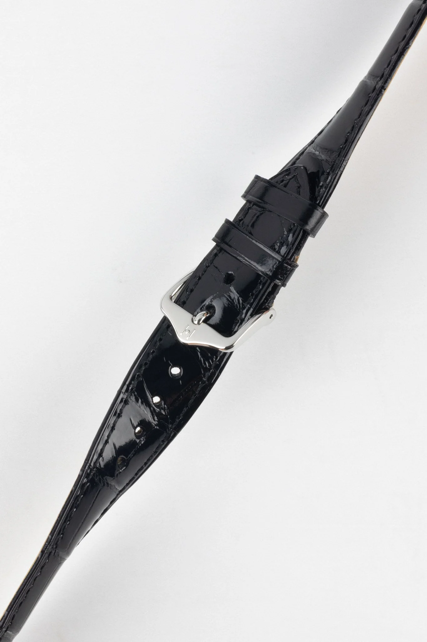 Hirsch LONDON Shiny Alligator Leather Watch Strap in BLACK - Image 5