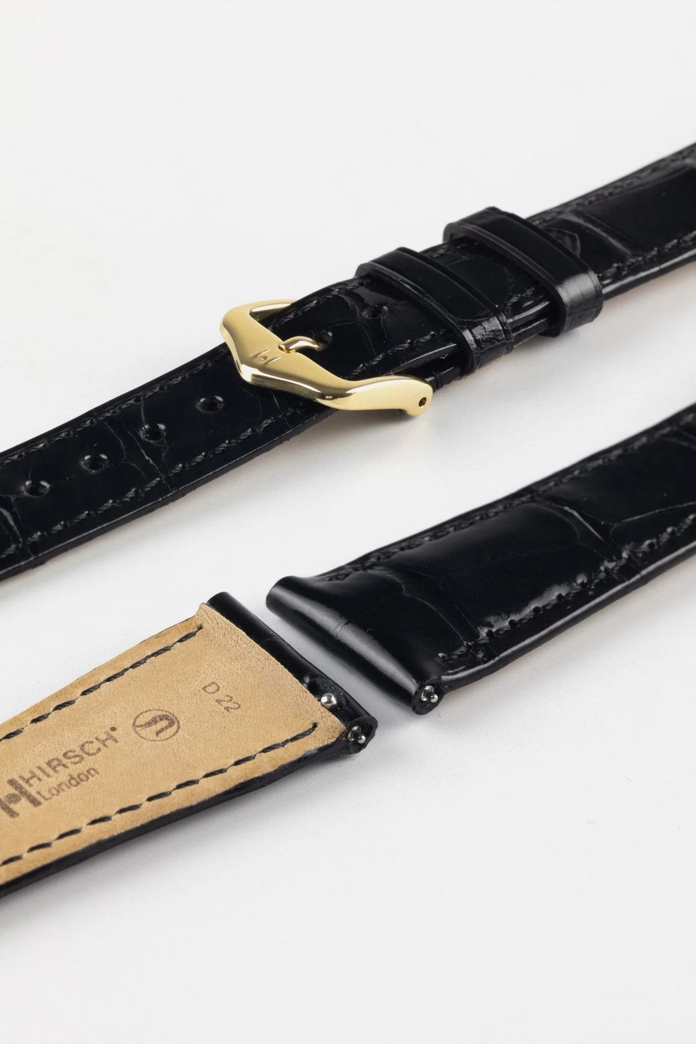 Hirsch LONDON Shiny Alligator Leather Watch Strap in BLACK - Image 6