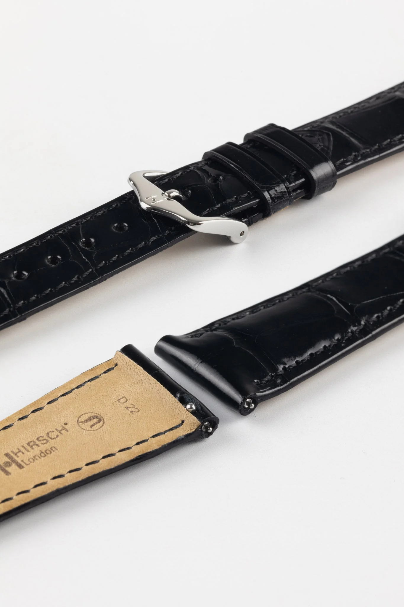 Hirsch LONDON Shiny Alligator Leather Watch Strap in BLACK - Image 7