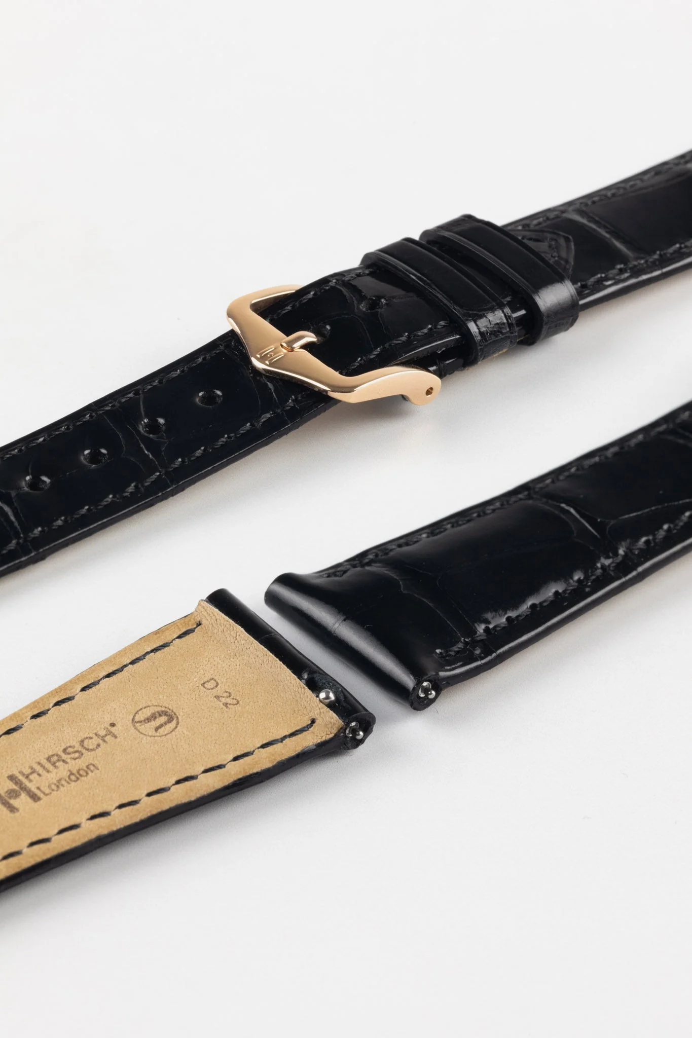 Hirsch LONDON Shiny Alligator Leather Watch Strap in BLACK - Image 8