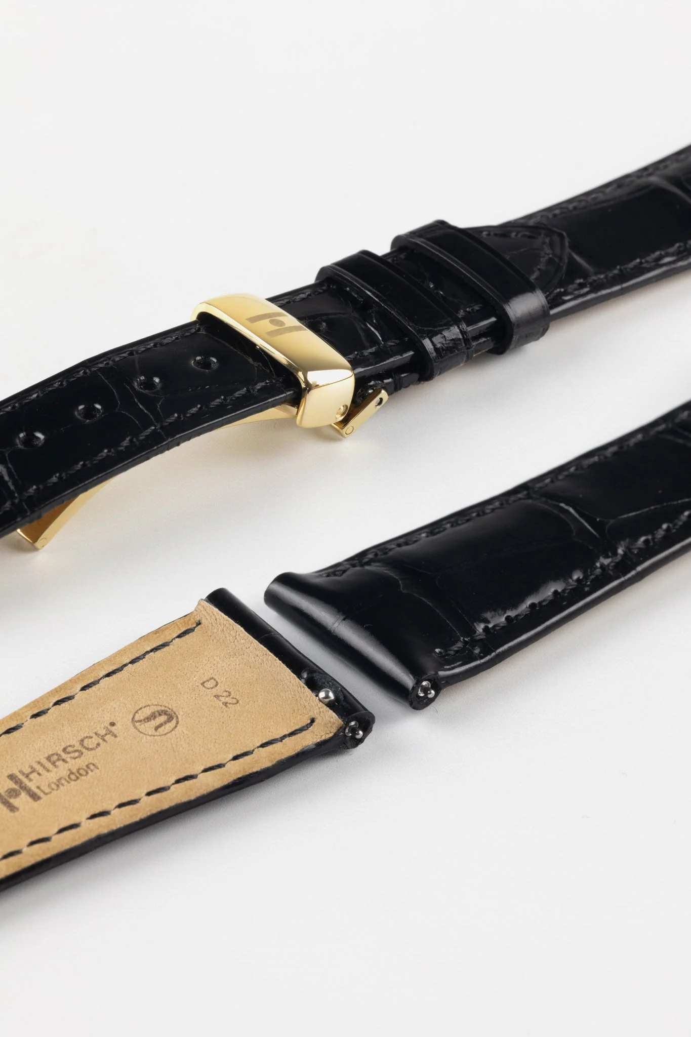 Hirsch LONDON Shiny Alligator Leather Watch Strap in BLACK - Image 9