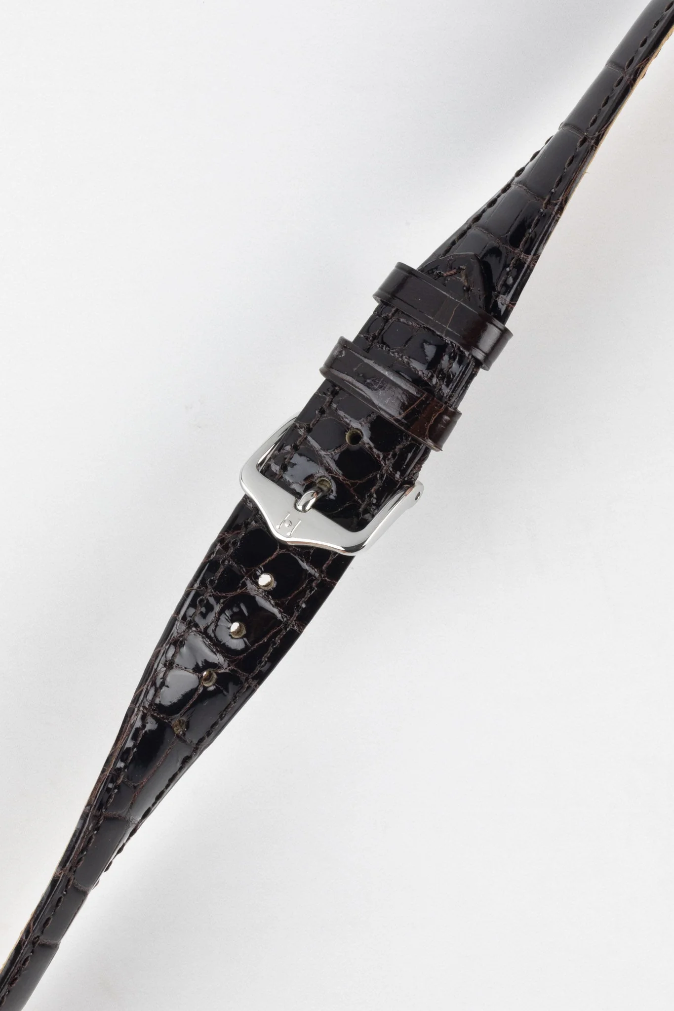 Hirsch LONDON Shiny Alligator Leather Watch Strap in BROWN - Image 5