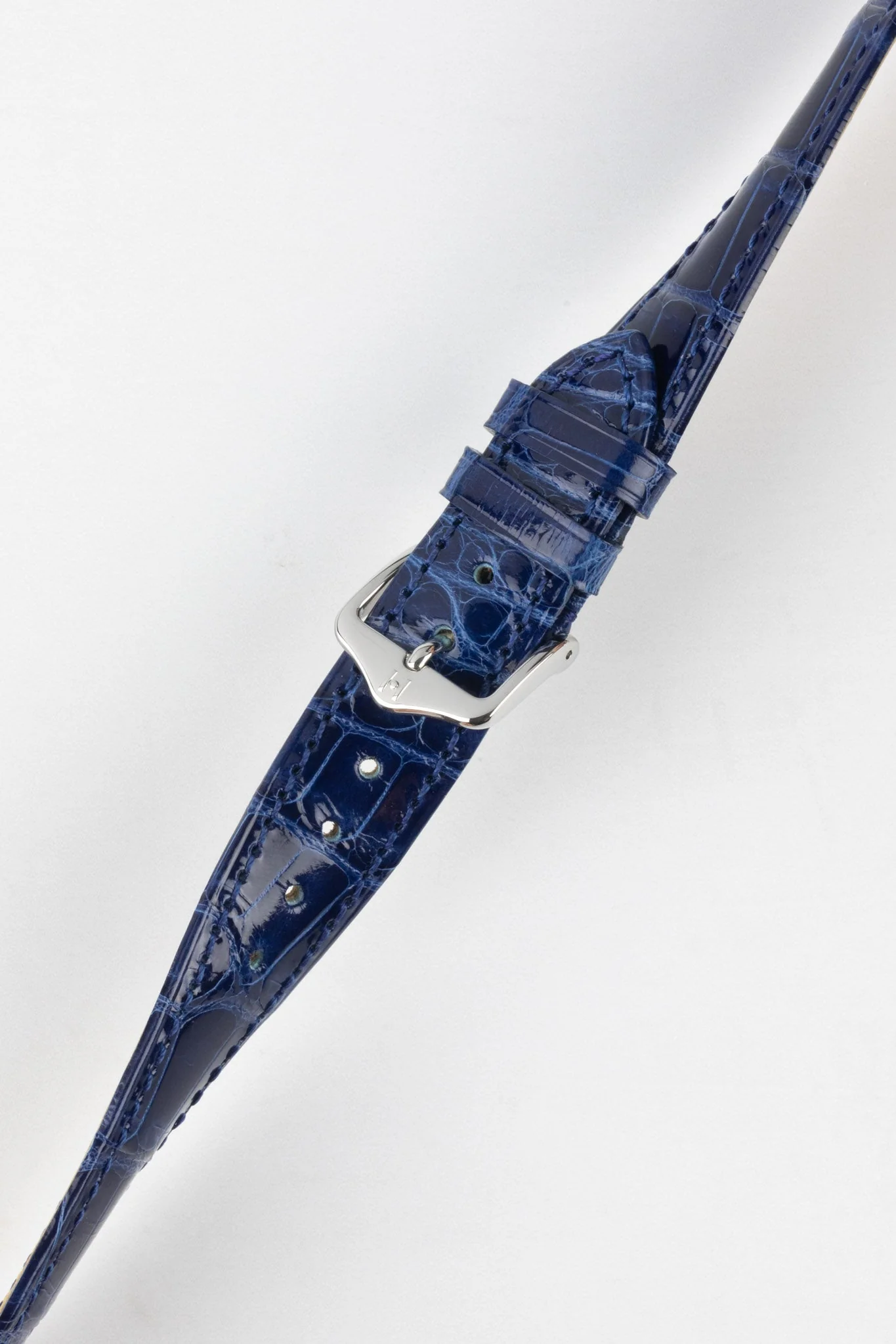 Hirsch LONDON Shiny Alligator Leather Watch Strap in BLUE - Image 5