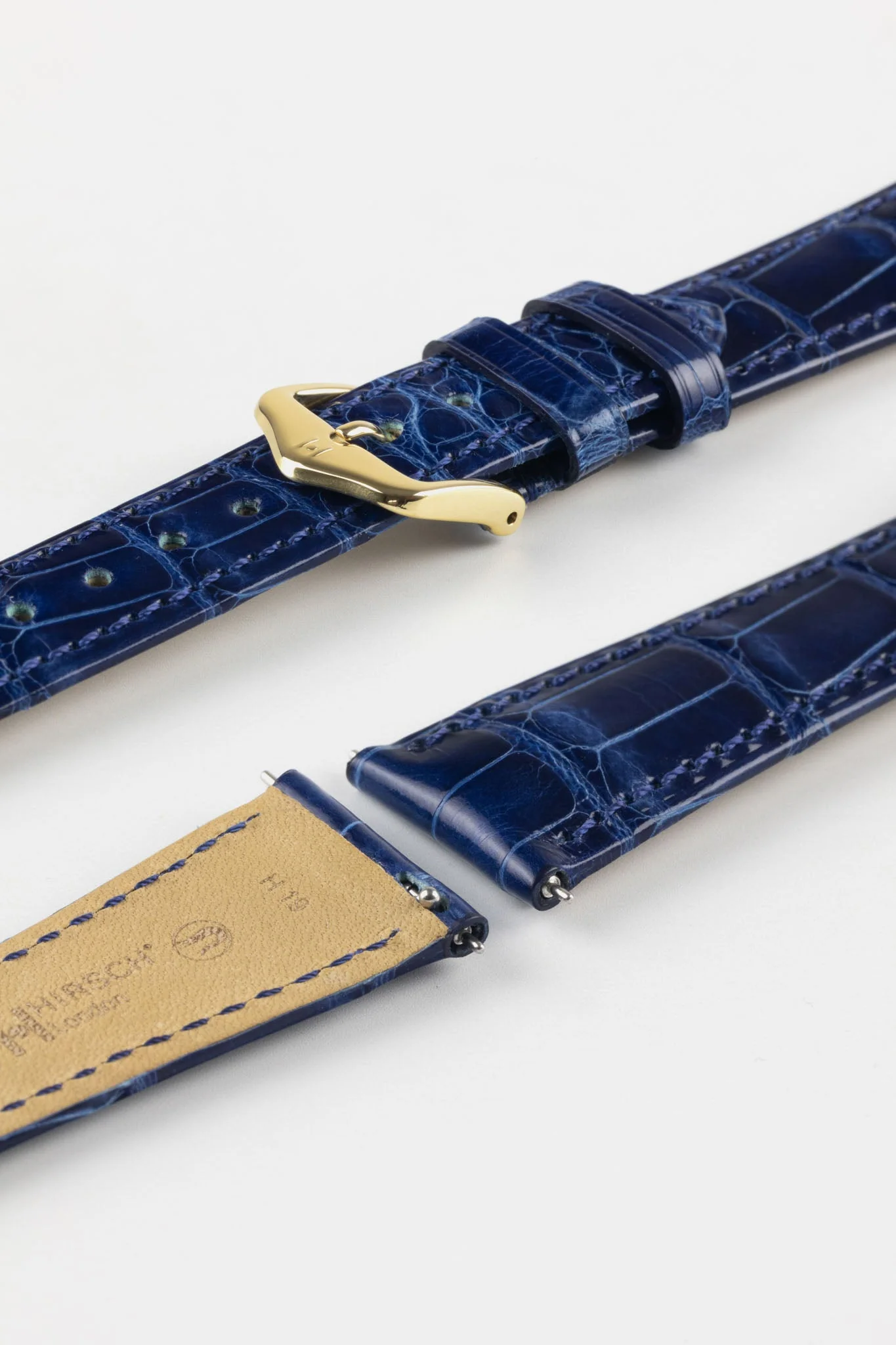 Hirsch LONDON Shiny Alligator Leather Watch Strap in BLUE - Image 6