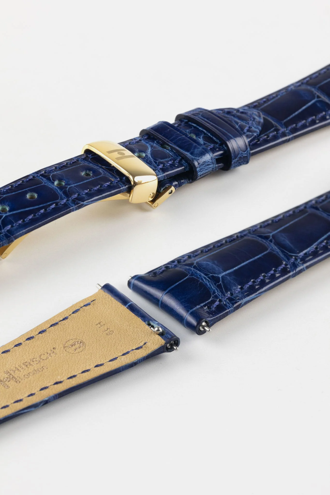 Hirsch LONDON Shiny Alligator Leather Watch Strap in BLUE - Image 9