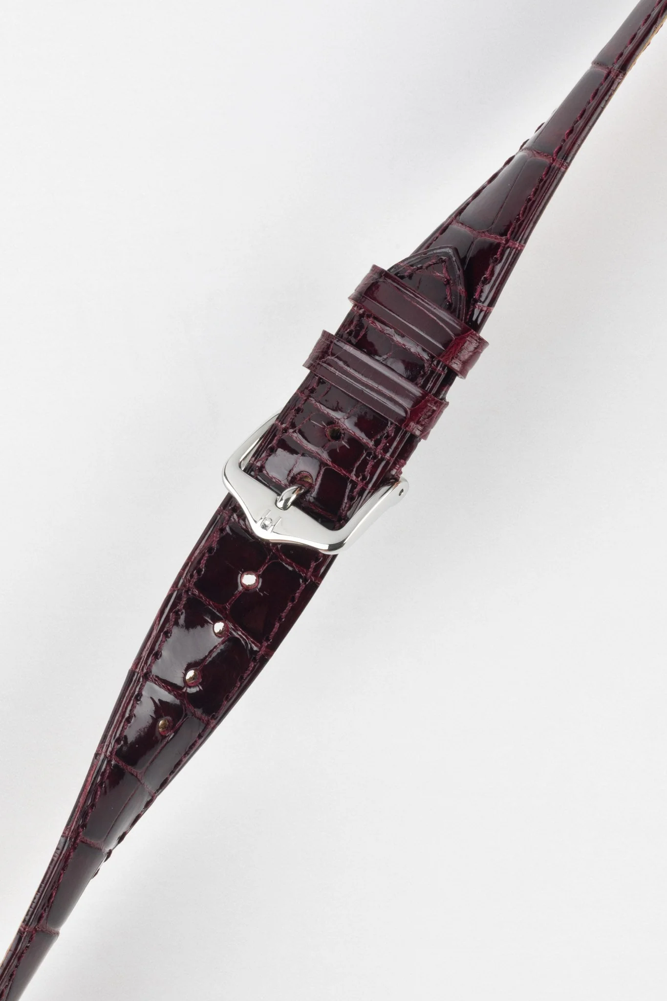 Hirsch LONDON Shiny Alligator Leather Watch Strap in BURGUNDY - Image 5