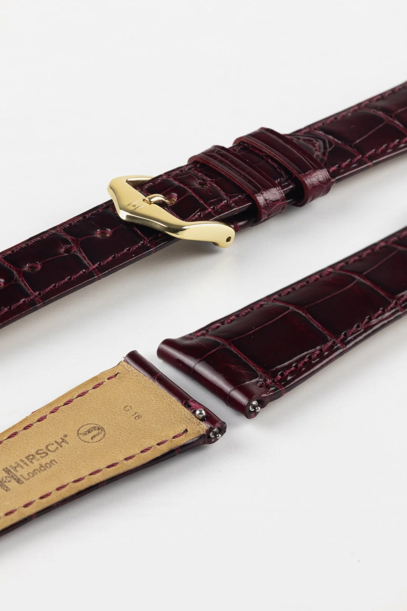 Hirsch LONDON Shiny Alligator Leather Watch Strap in BURGUNDY - Image 6