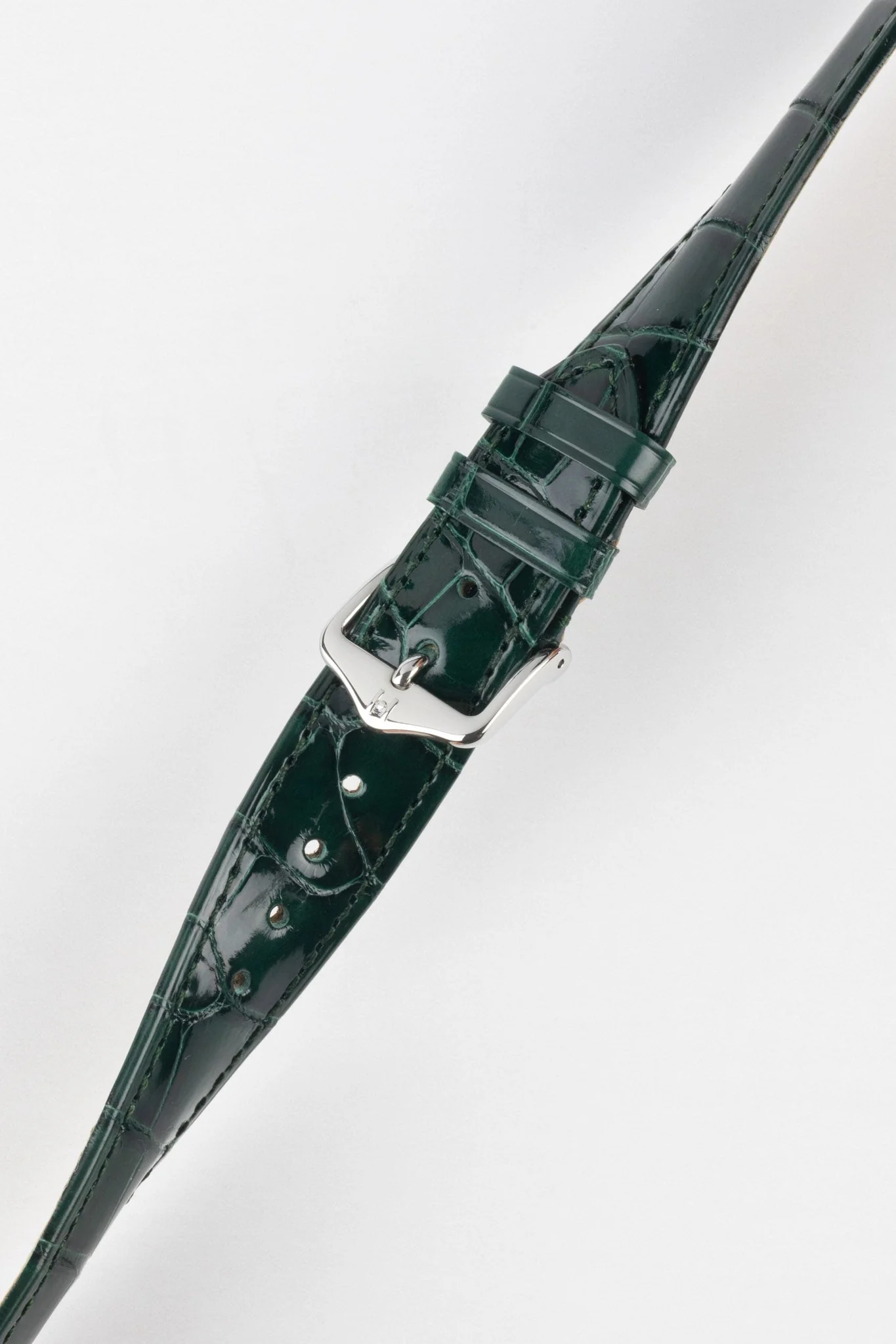 Hirsch LONDON Shiny Alligator Leather Watch Strap in DARK GREEN - Image 5