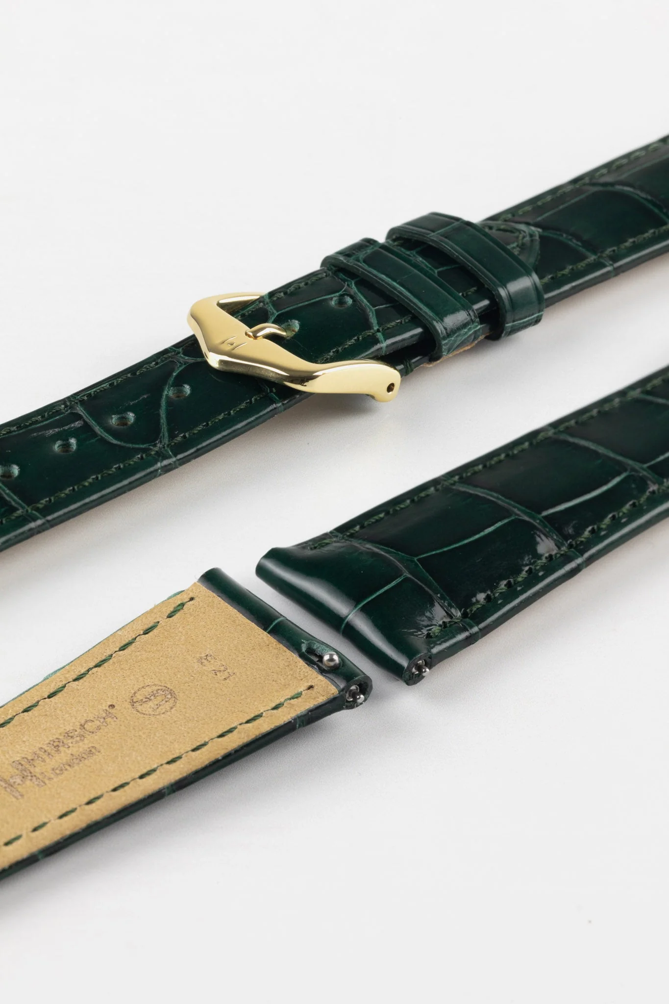 Hirsch LONDON Shiny Alligator Leather Watch Strap in DARK GREEN - Image 6