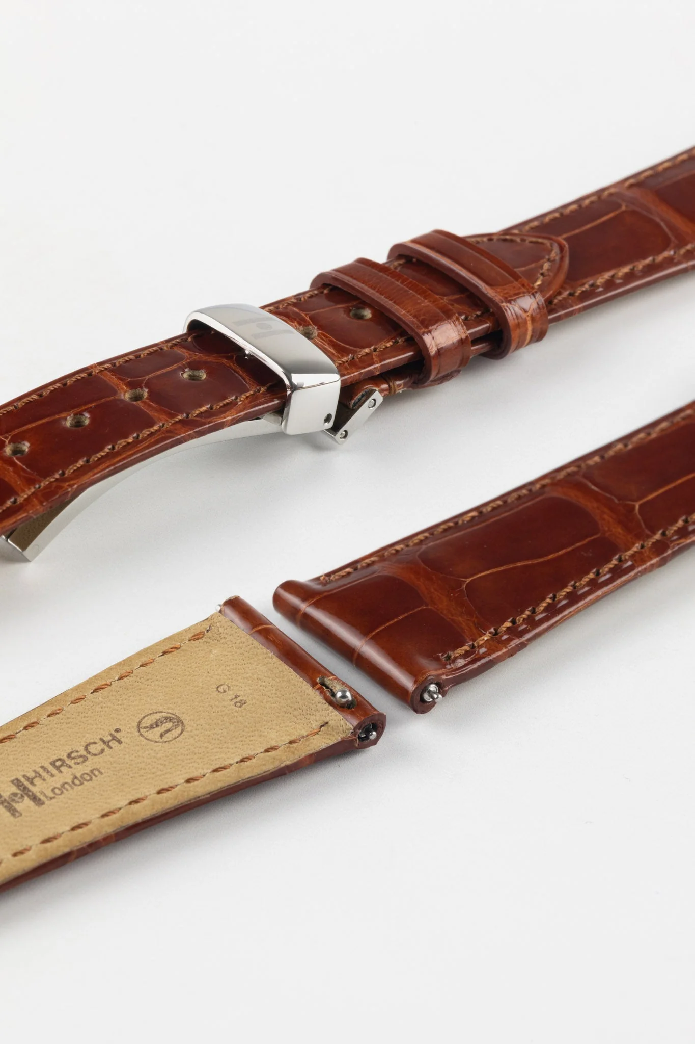 Hirsch LONDON Shiny Alligator Leather Watch Strap in GOLD BROWN - Image 10