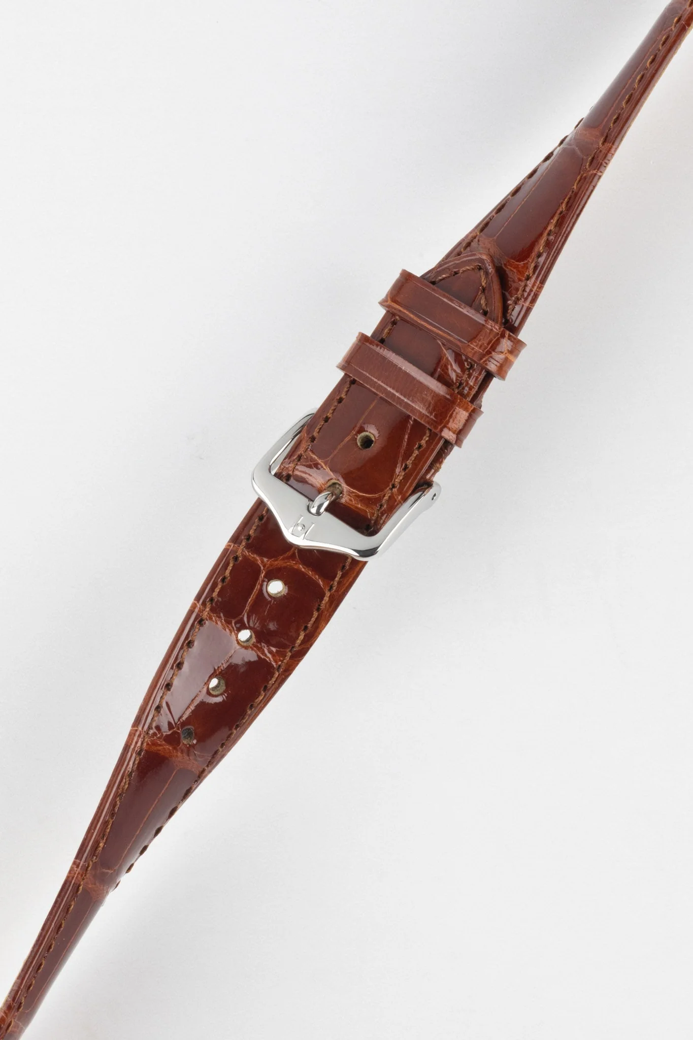 Hirsch LONDON Shiny Alligator Leather Watch Strap in GOLD BROWN - Image 5