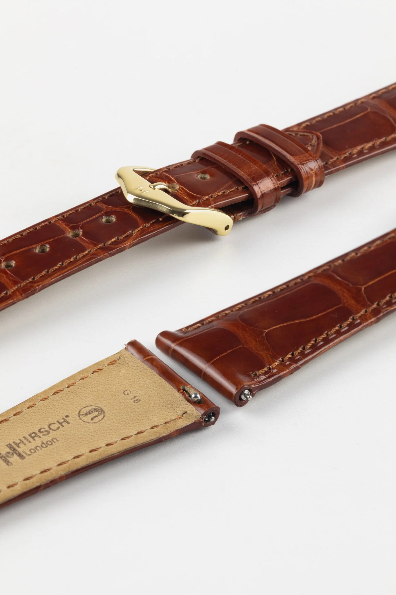 Hirsch LONDON Shiny Alligator Leather Watch Strap in GOLD BROWN - Image 6