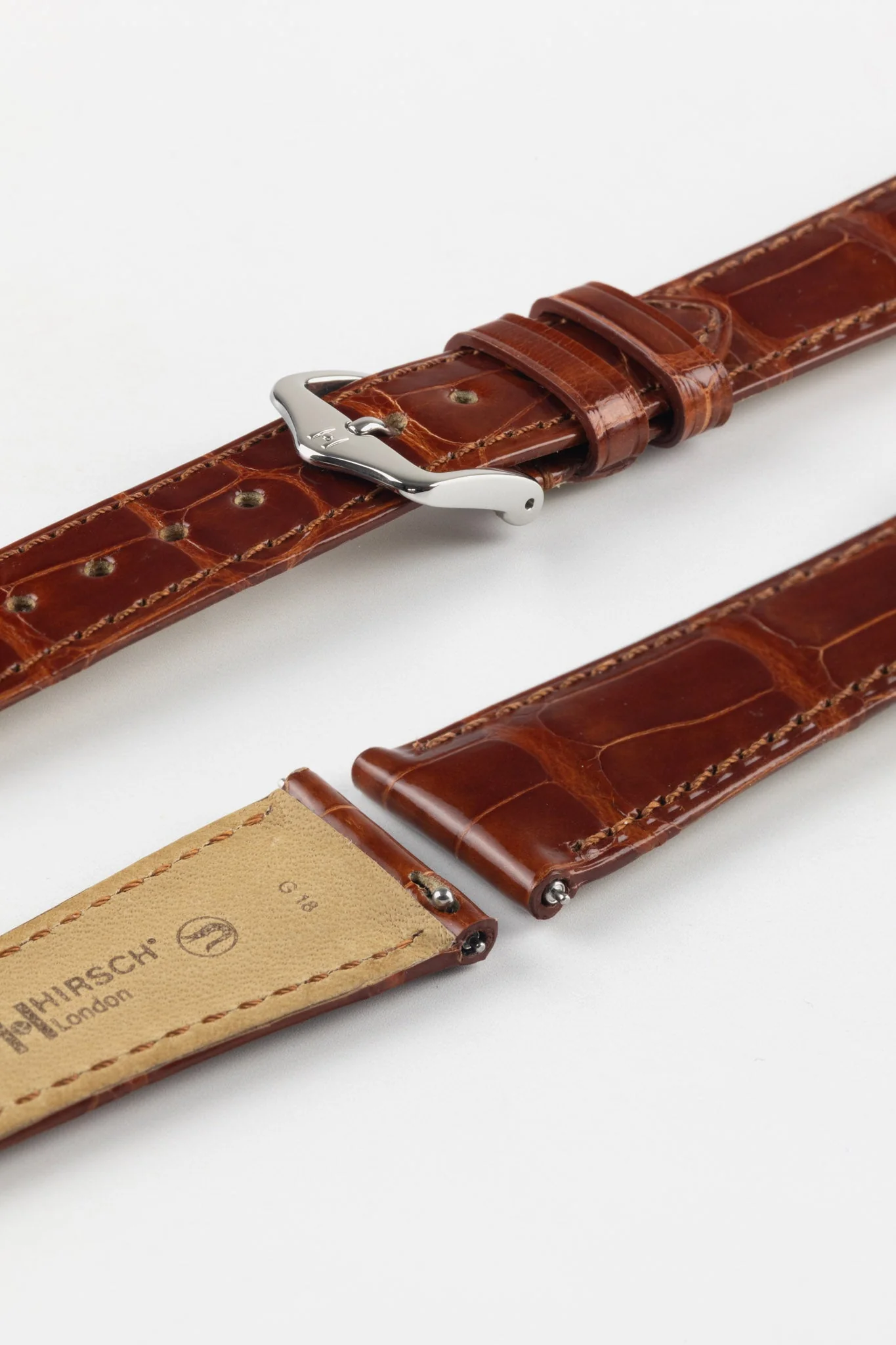 Hirsch LONDON Shiny Alligator Leather Watch Strap in GOLD BROWN - Image 7