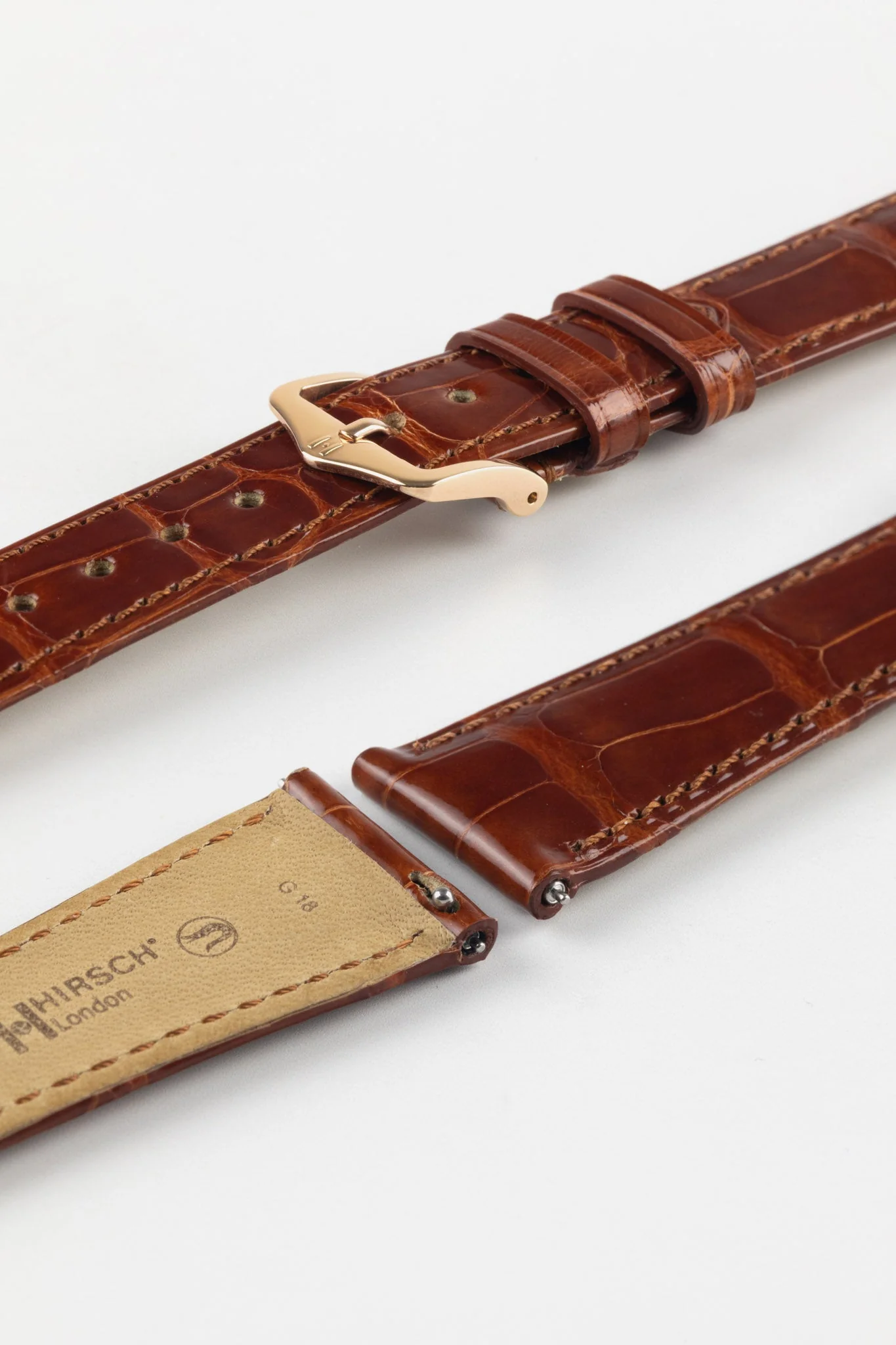 Hirsch LONDON Shiny Alligator Leather Watch Strap in GOLD BROWN - Image 8