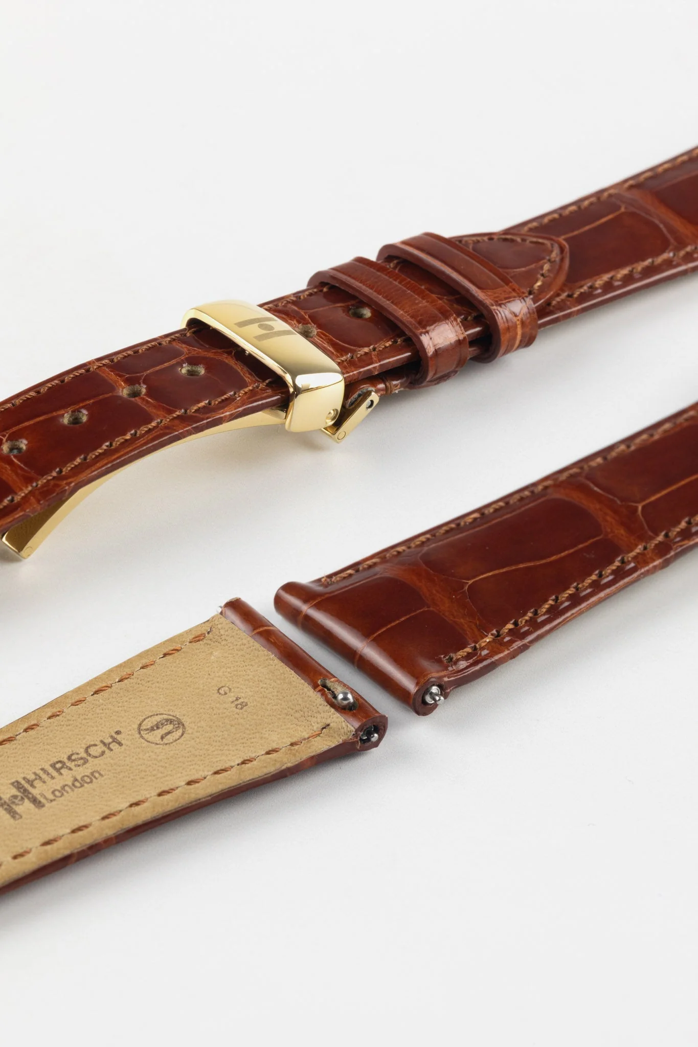 Hirsch LONDON Shiny Alligator Leather Watch Strap in GOLD BROWN - Image 9