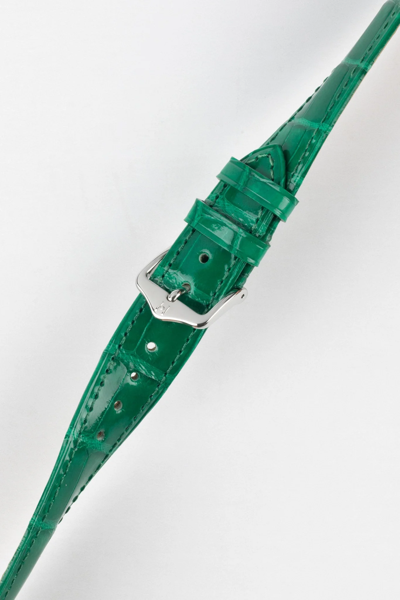 Hirsch LONDON Shiny Alligator Leather Watch Strap in GREEN - Image 5