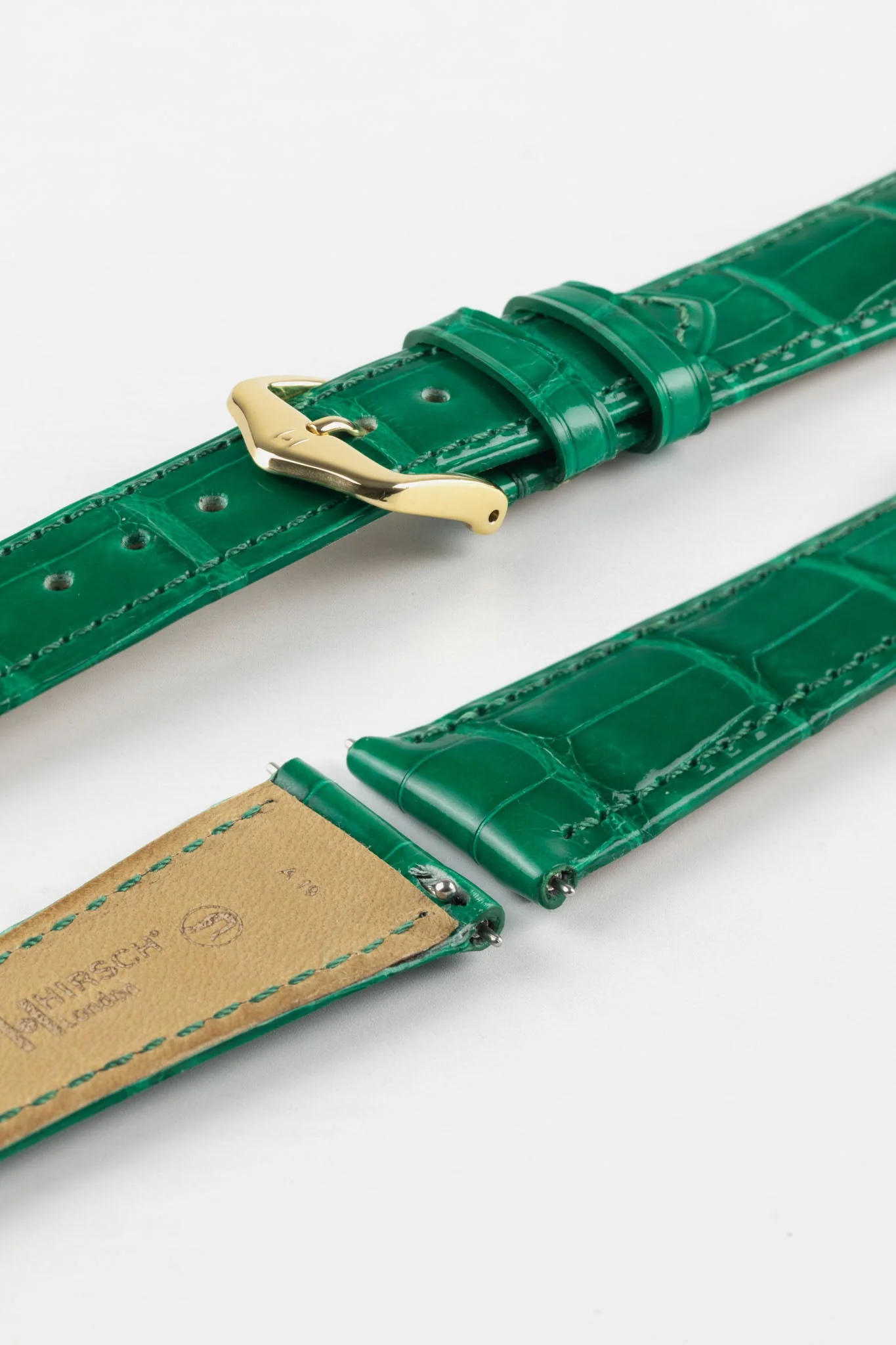 Hirsch LONDON Shiny Alligator Leather Watch Strap in GREEN - Image 6