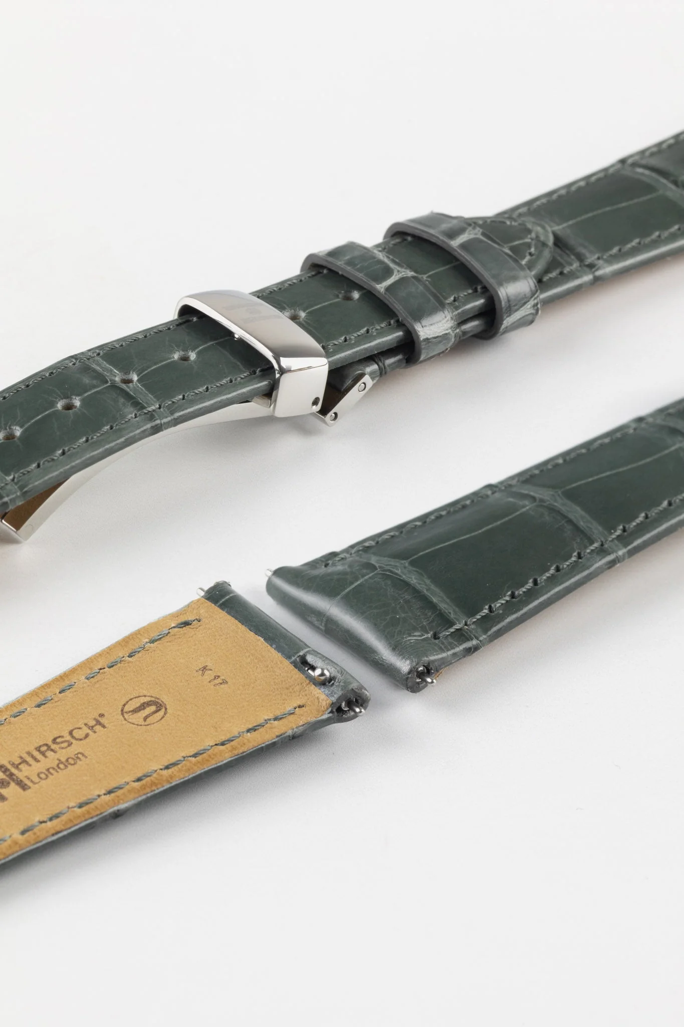 Hirsch LONDON Shiny Alligator Leather Watch Strap in GREY - Image 10
