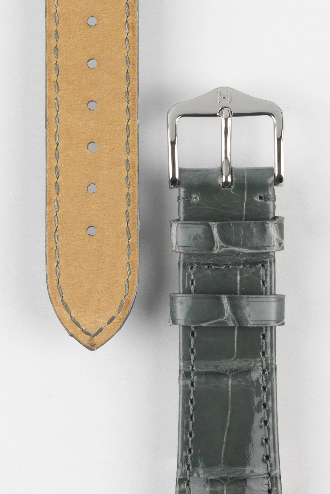 Hirsch LONDON Shiny Alligator Leather Watch Strap in GREY - Image 3