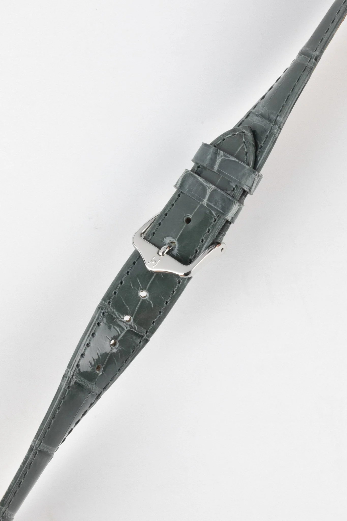 Hirsch LONDON Shiny Alligator Leather Watch Strap in GREY - Image 5