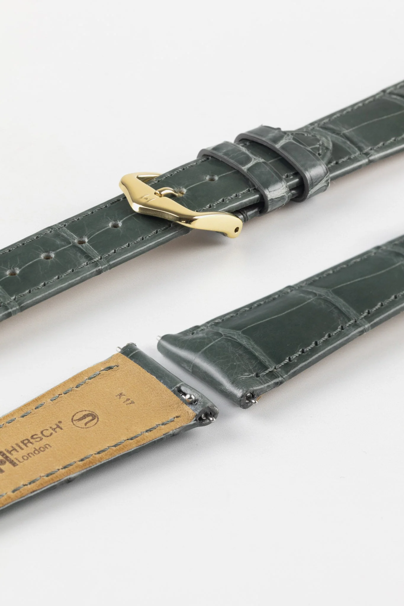 Hirsch LONDON Shiny Alligator Leather Watch Strap in GREY - Image 6