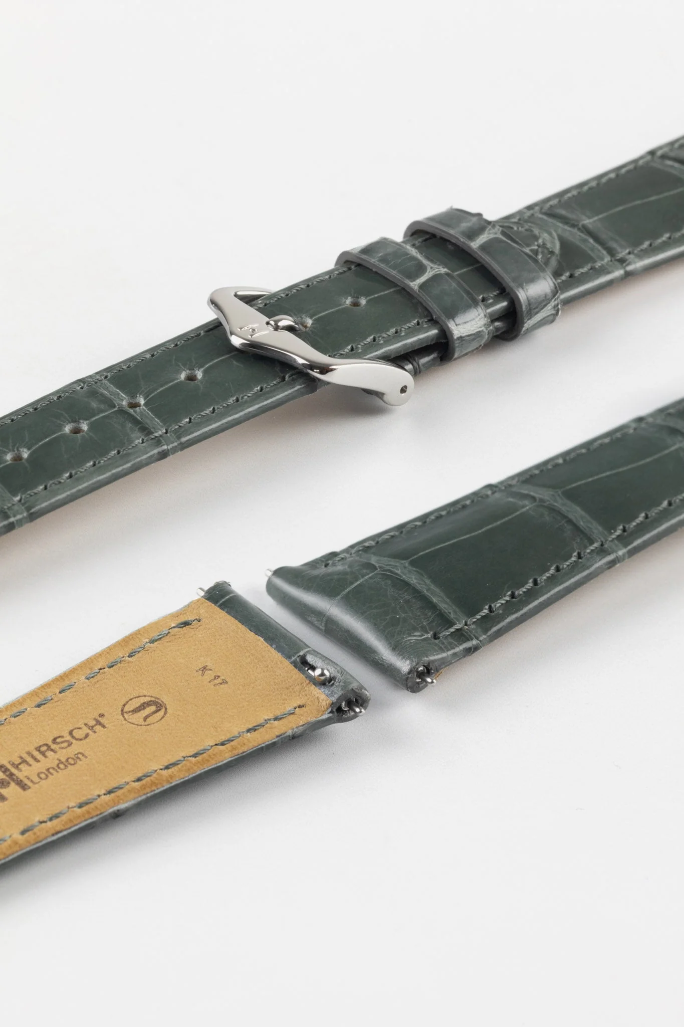 Hirsch LONDON Shiny Alligator Leather Watch Strap in GREY - Image 7